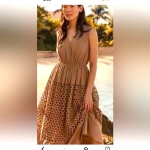 Haven Well Within NWT Tannish Brown Midi Dress with Eyelit Detail